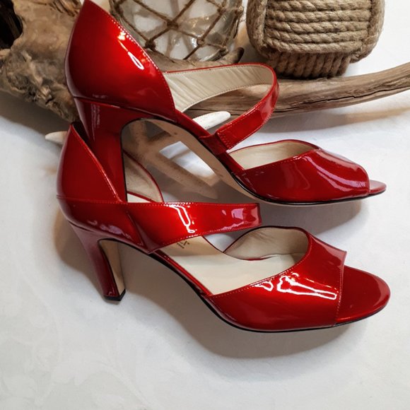 Roberto Capucci Firenze Red Patent Open Toe Shoes - Picture 4 of 15